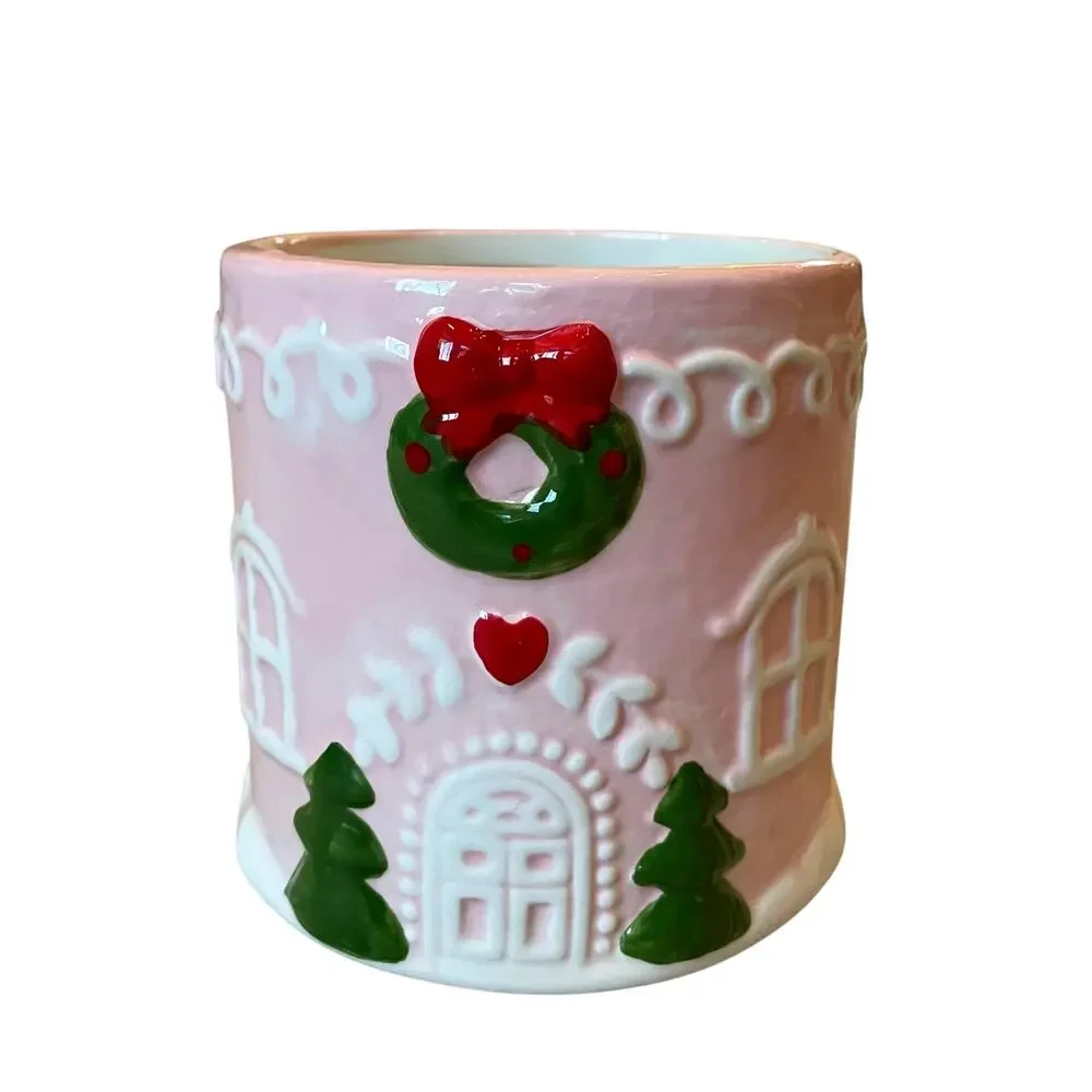 Pinkmas Gingerbread House Ceramic Canister Cookie Jar 7.5in Holiday NEW